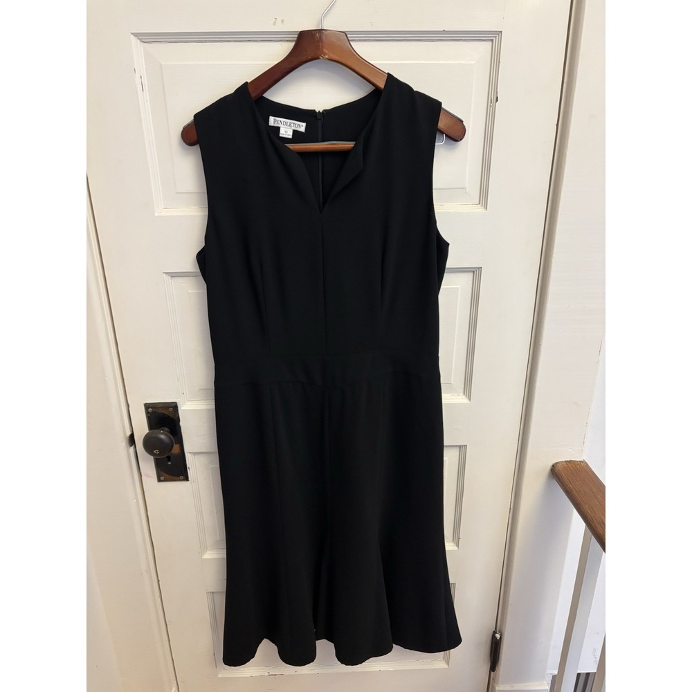 Pendleton Women's Black Sleeveless Dress Ruffle Hem Midi Notched V-Neck Size 8